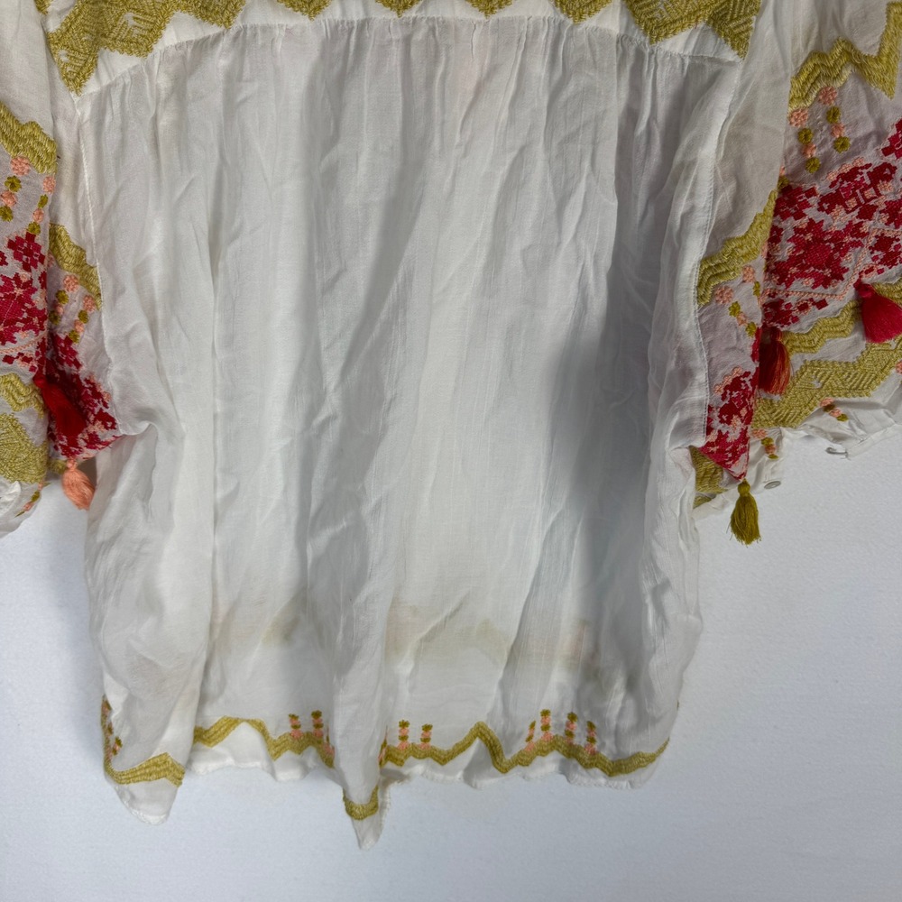 Sundance Ellora Embroidered Cotton Tassel Peasant Top White XL Boho V-Neck - Picture 14 of 14